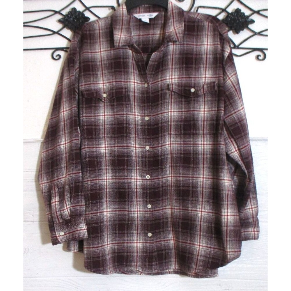 Old Navy Boyfriend Flannel Button Up Top Size XL Long Sleeve Plaid